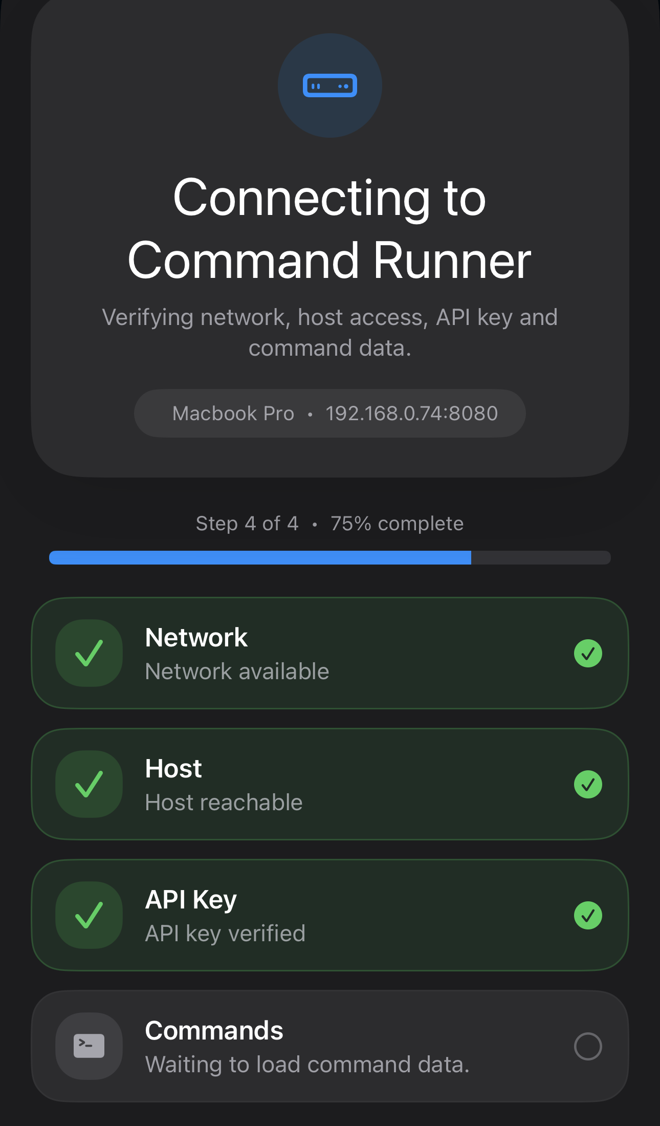 iOS Command Runner checking the network, Host and API key