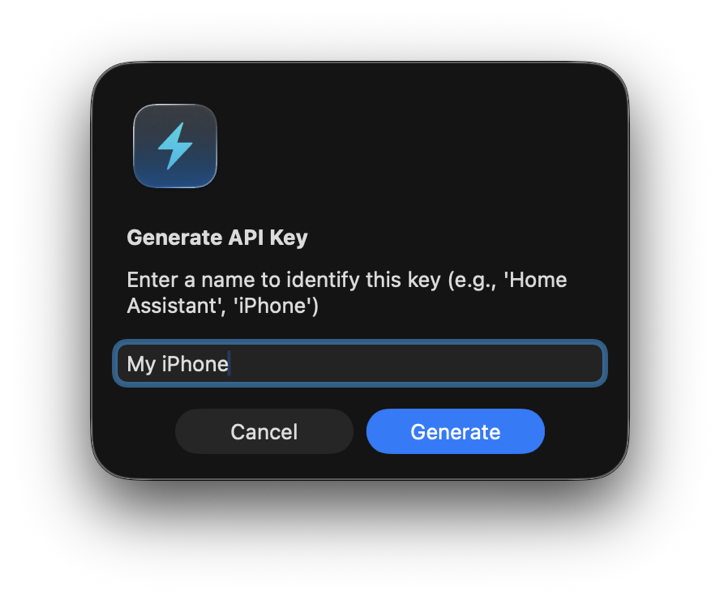 Mac Generate API Key dialog