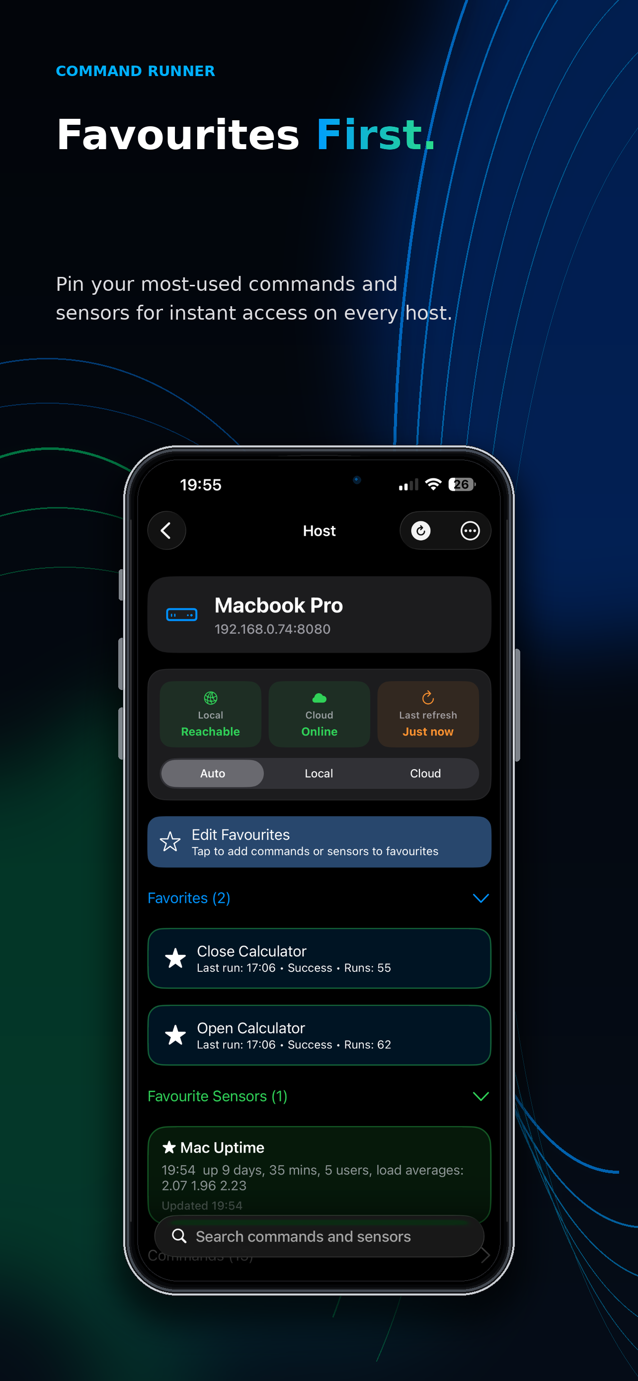 Favourite commands and sensors