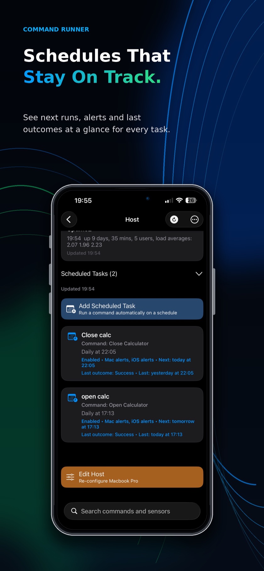 View upcoming and completed scheduled tasks