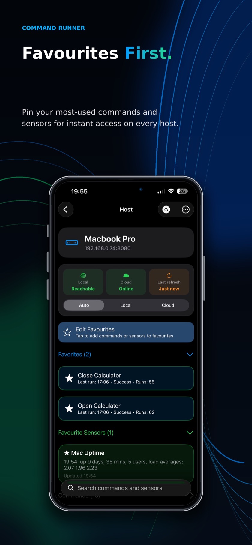 Favourite commands and sensors