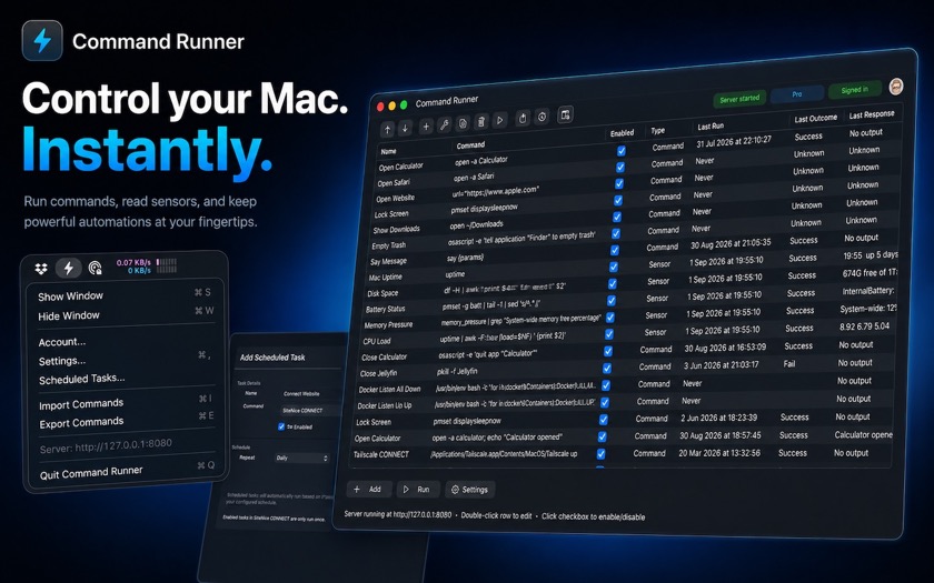 Command Runner controls a Mac instantly