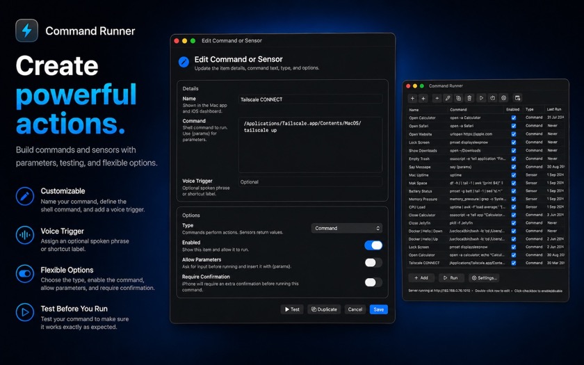 Command Runner creates powerful commands and actions